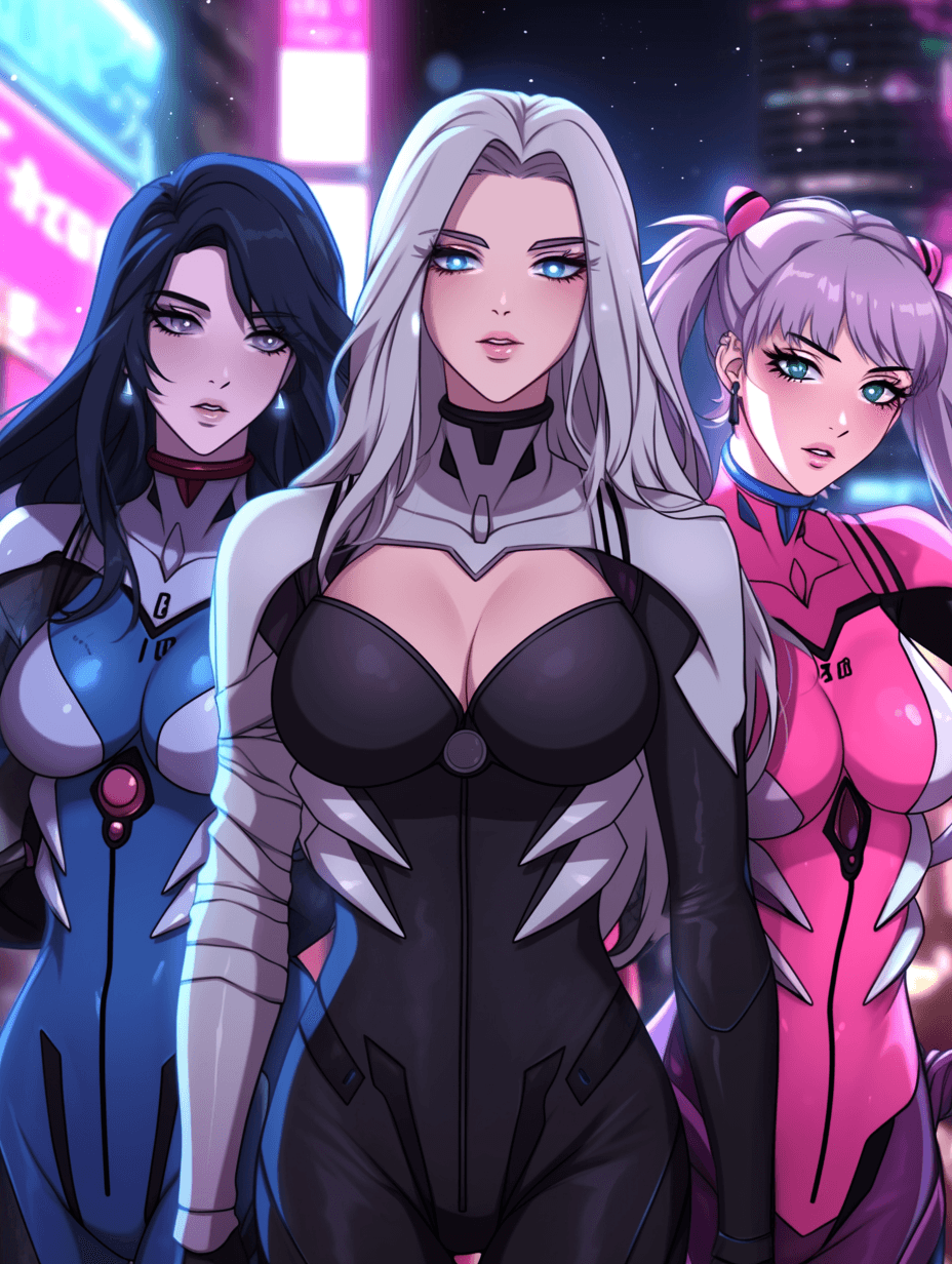 Three mecha female warriors